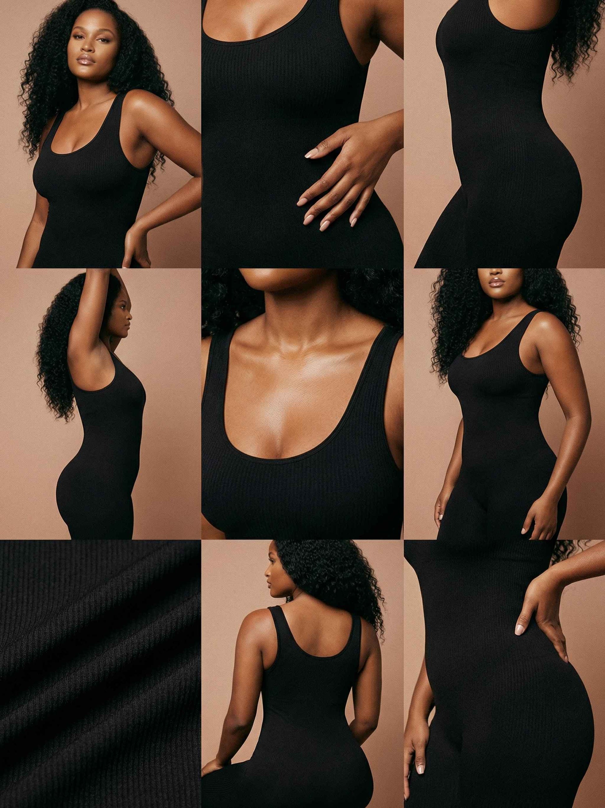 Shapies Full Length Bodysuit in black, multi-angle collage