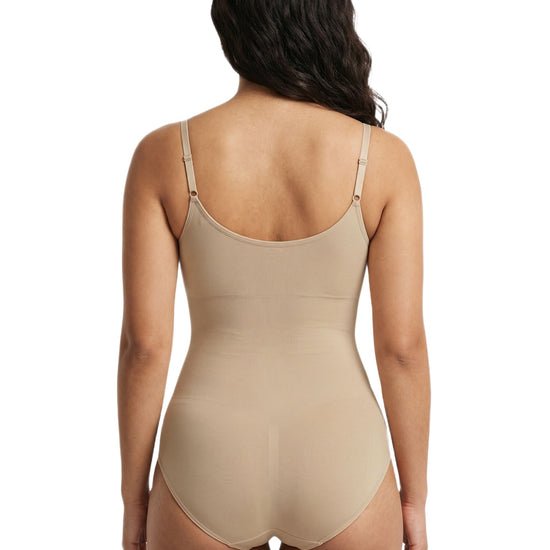 Shapies Brief Bodysuit in beige, back view