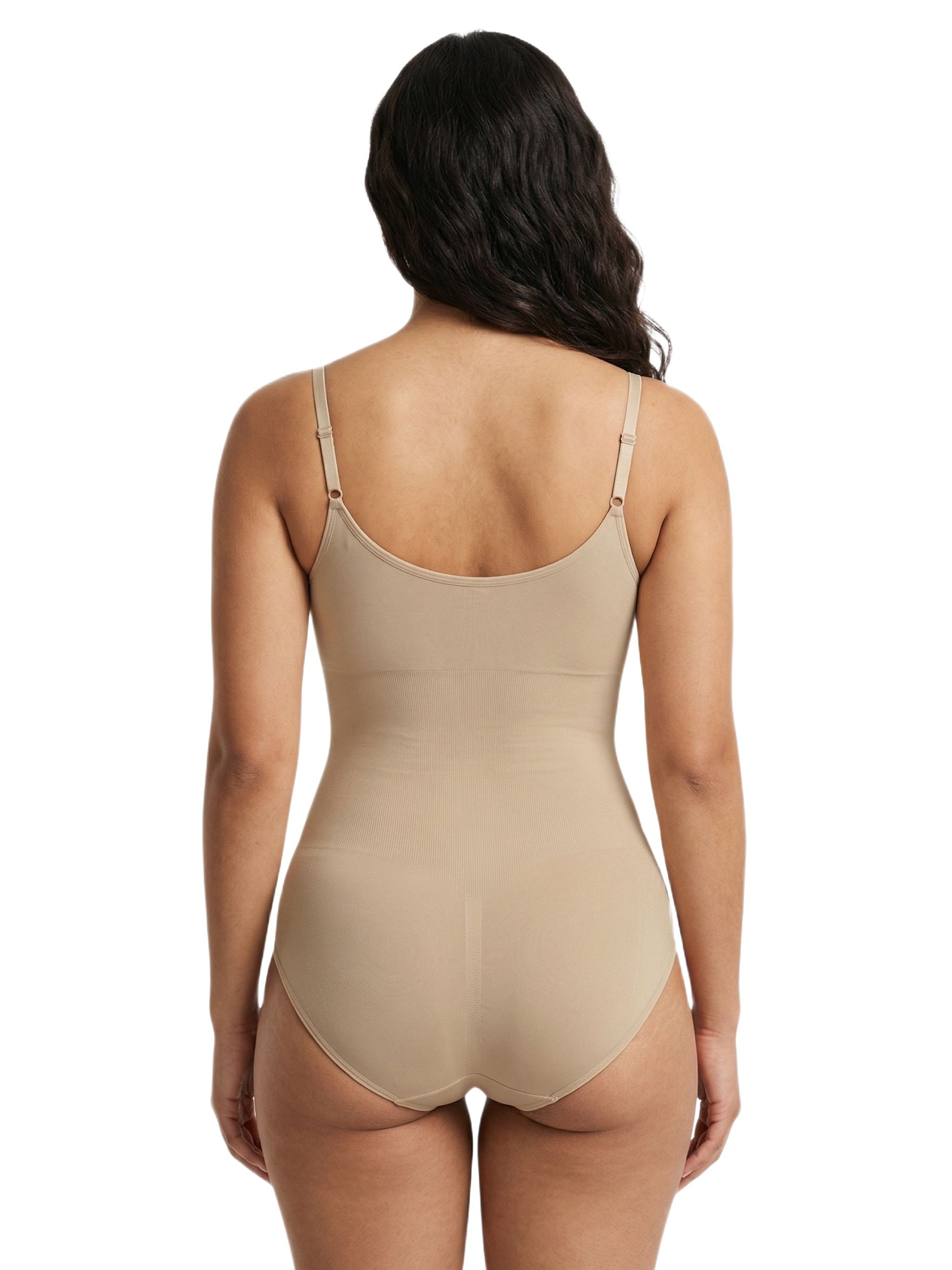 Shapies Brief Bodysuit in beige, back view