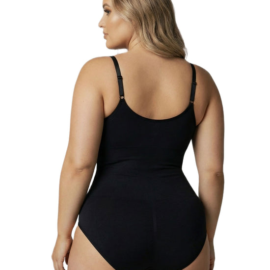 Shapies Brief Bodysuit in black, three-quarter angle view