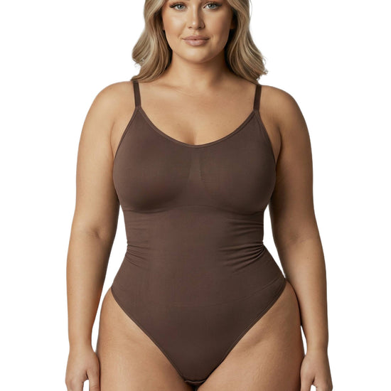 Shapies Brief Bodysuit in brown, front view