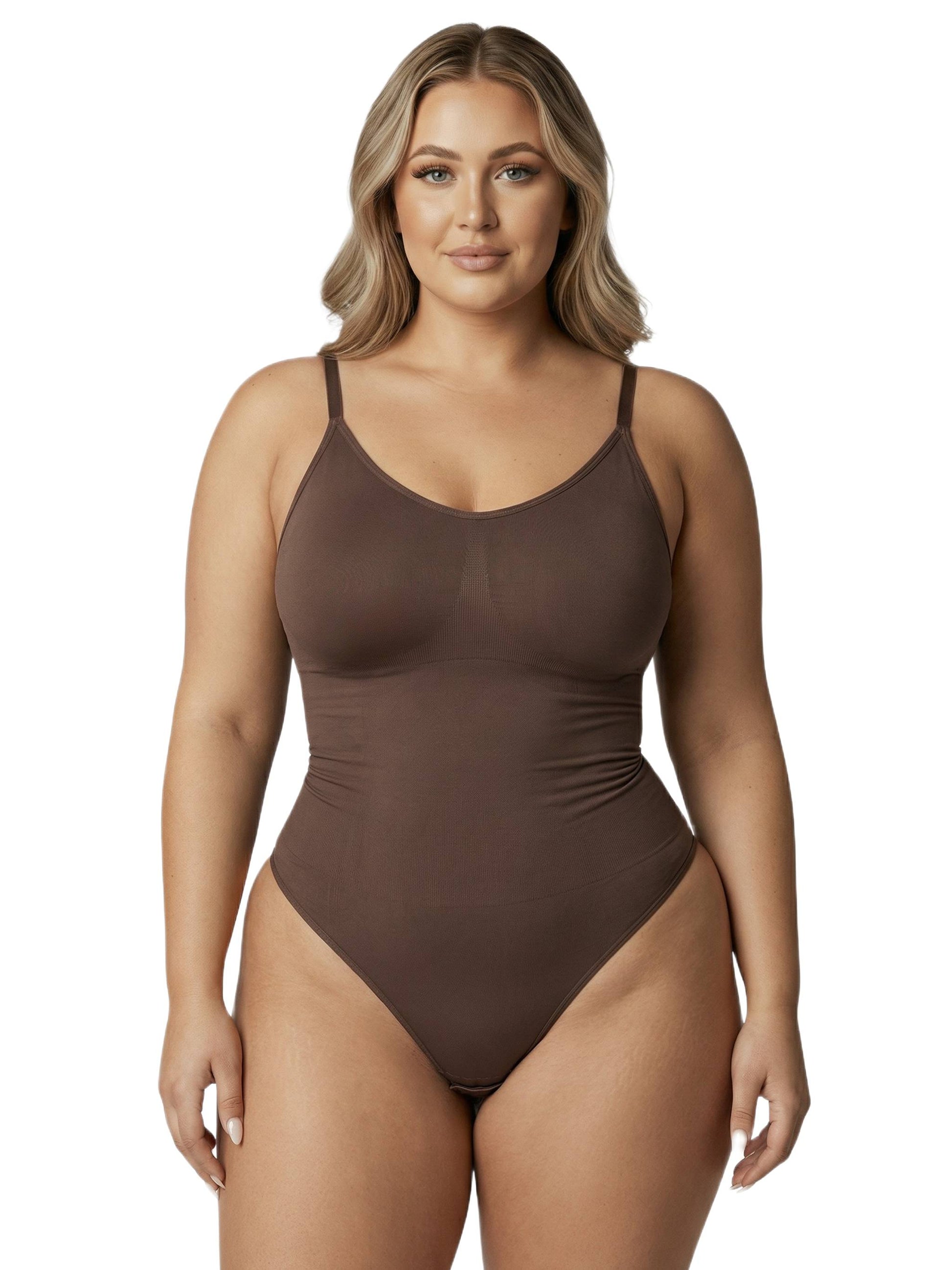 Shapies Brief Bodysuit in brown, front view