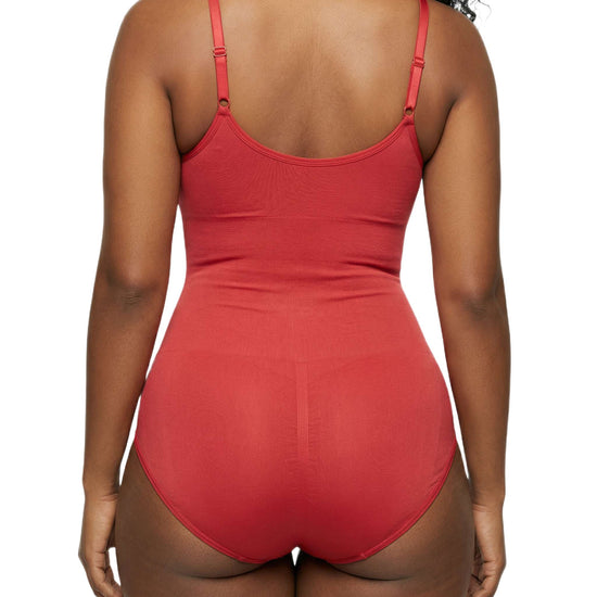 Shapies Brief Bodysuit in red, back view