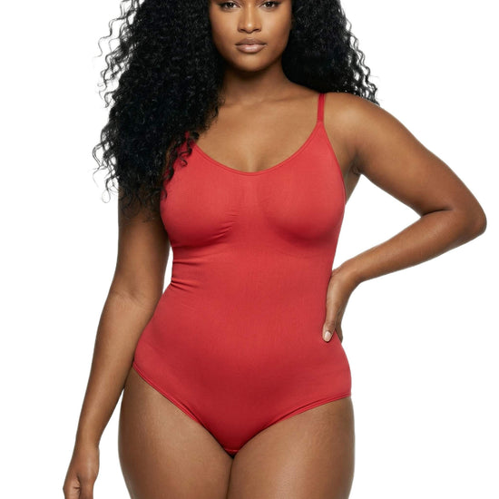 Shapies Brief Bodysuit in red, front view