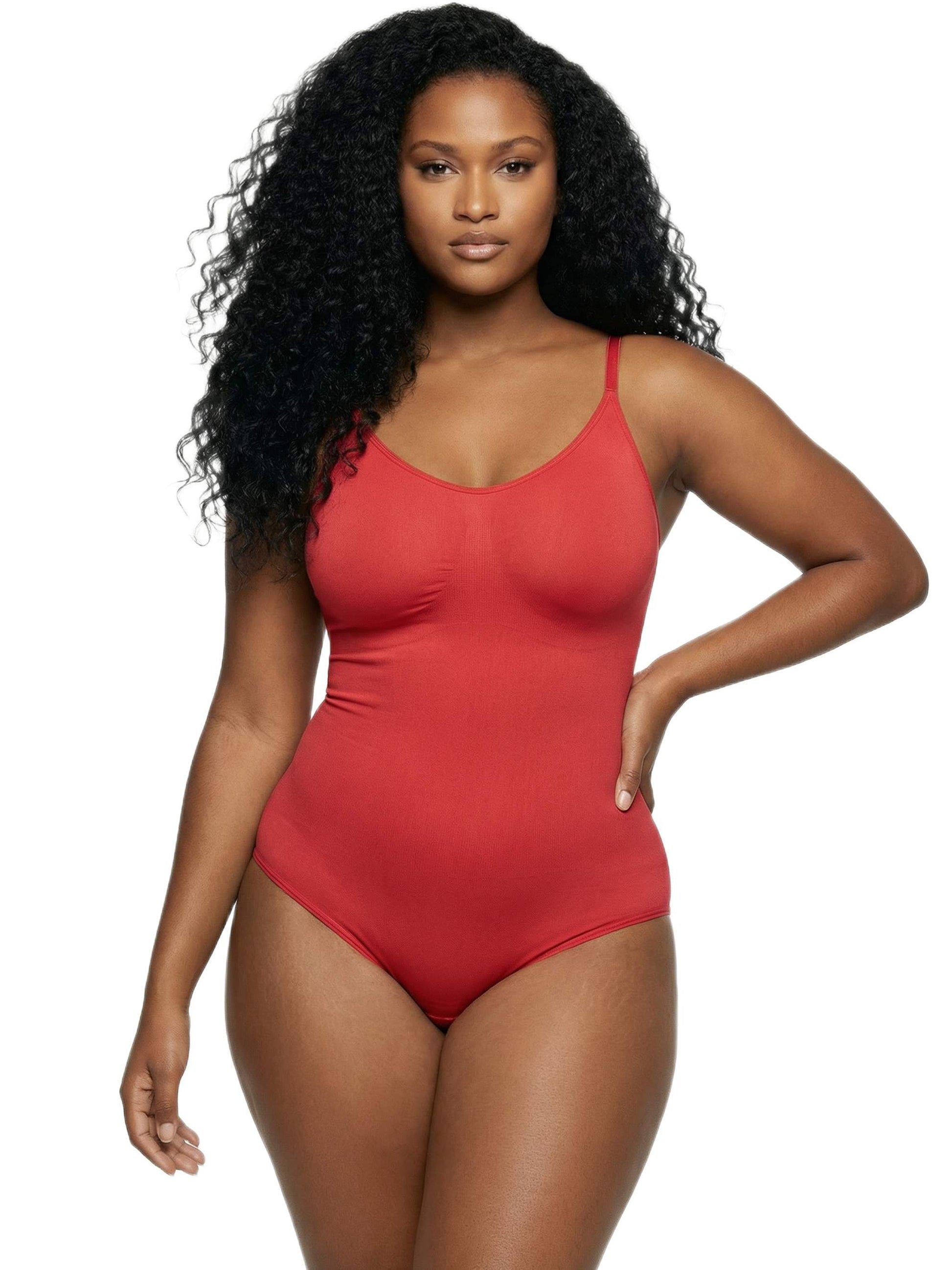 Shapies Brief Bodysuit in red, front view