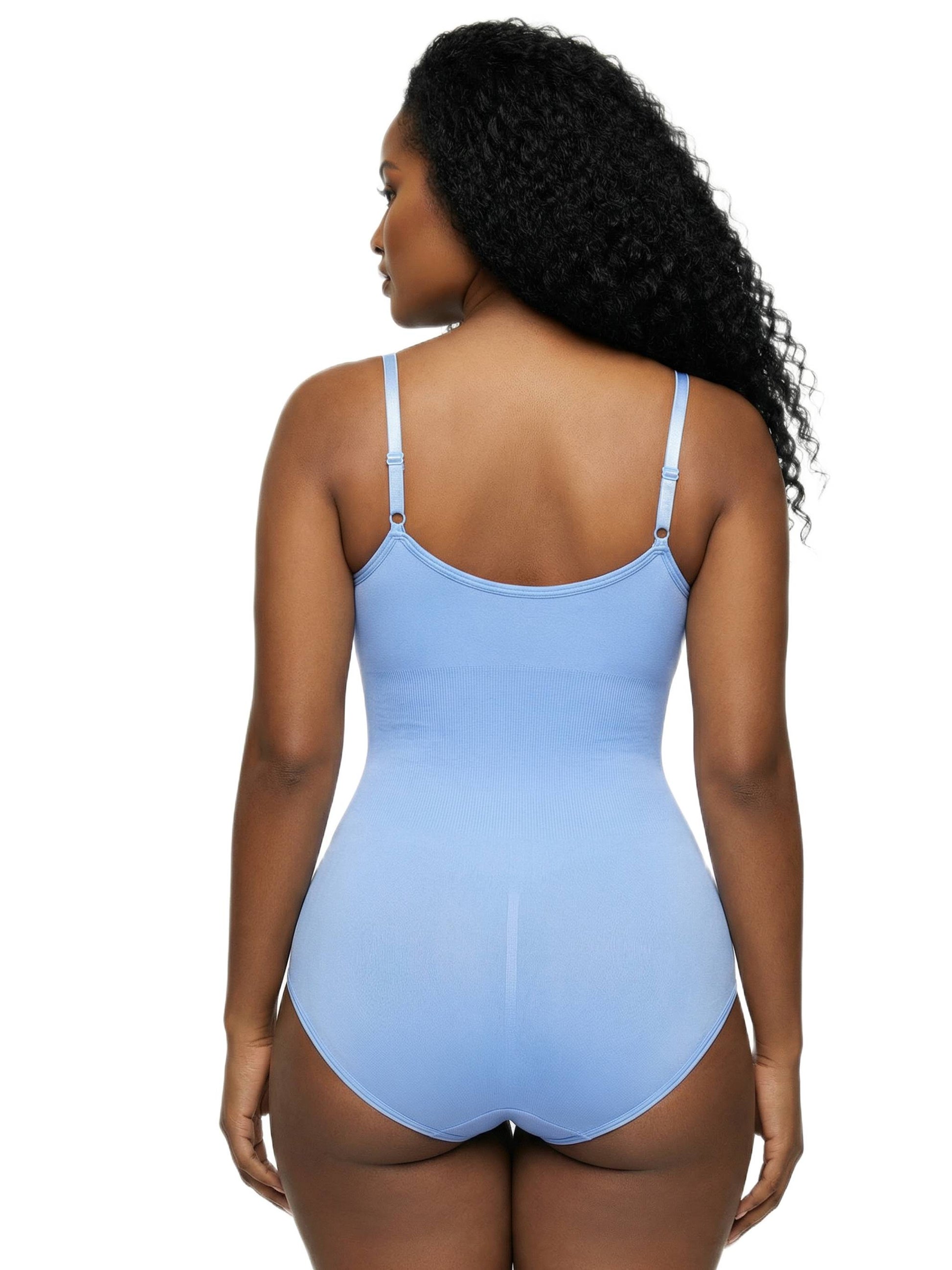 Shapies Brief Bodysuit in sky blue, back view