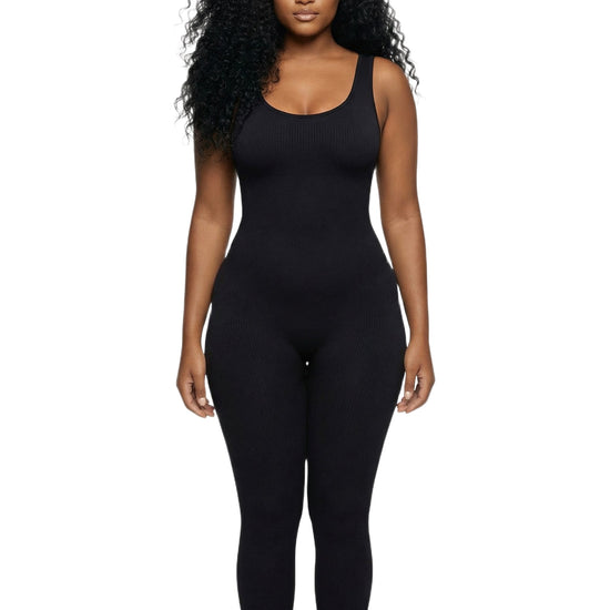 Shapies Full Length Bodysuit in black, front view