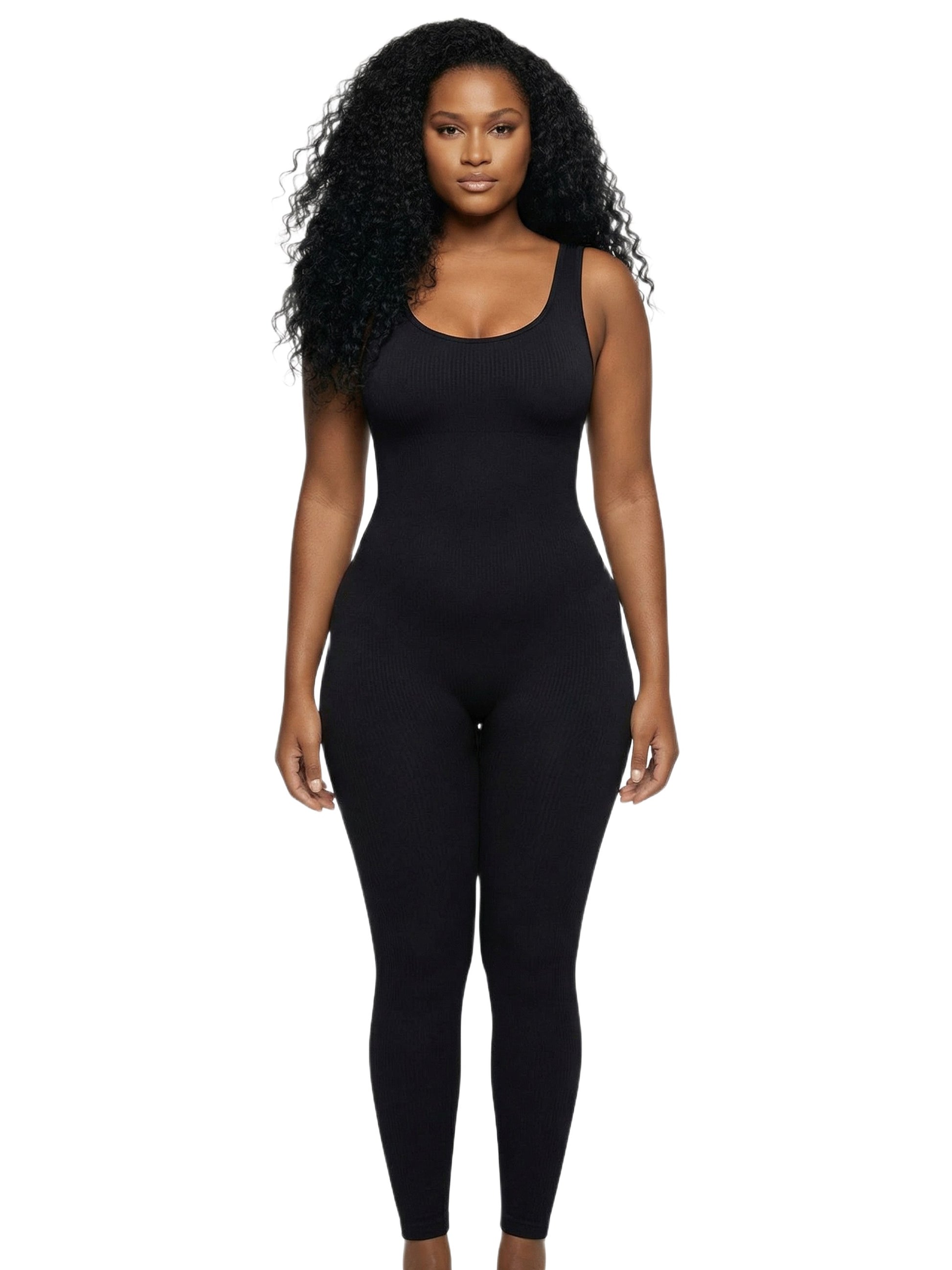 Shapies Full Length Bodysuit in black, front view