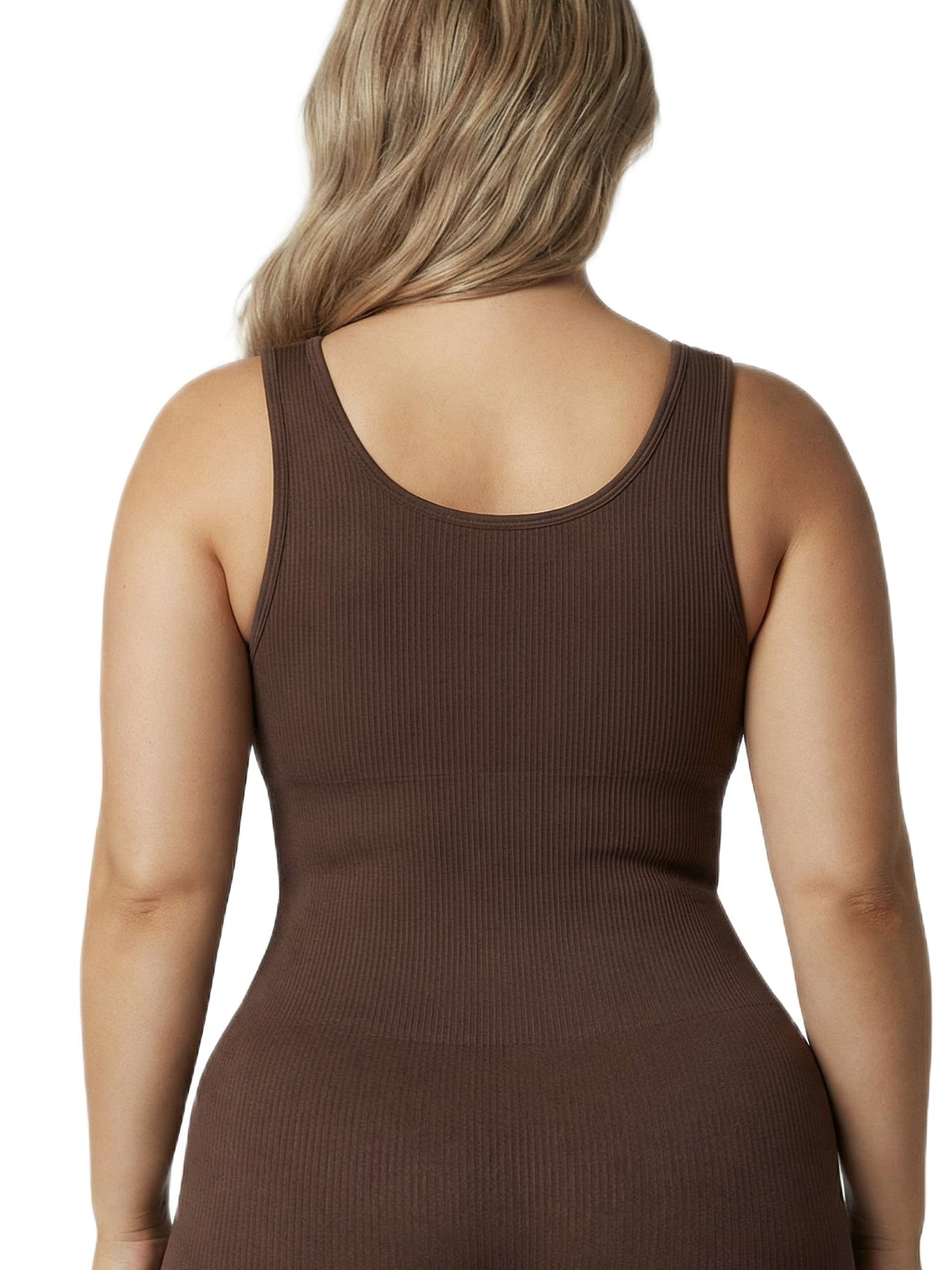 Shapies Full Length Bodysuit in brown, close-up detail