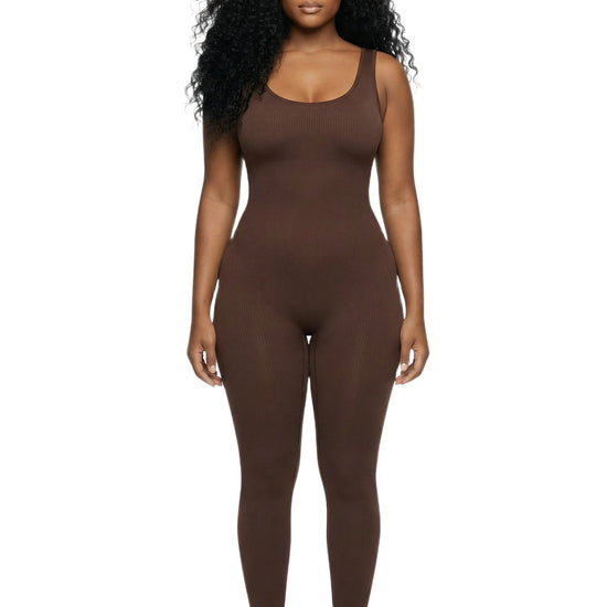 Shapies Full Length Bodysuit in brown, front view