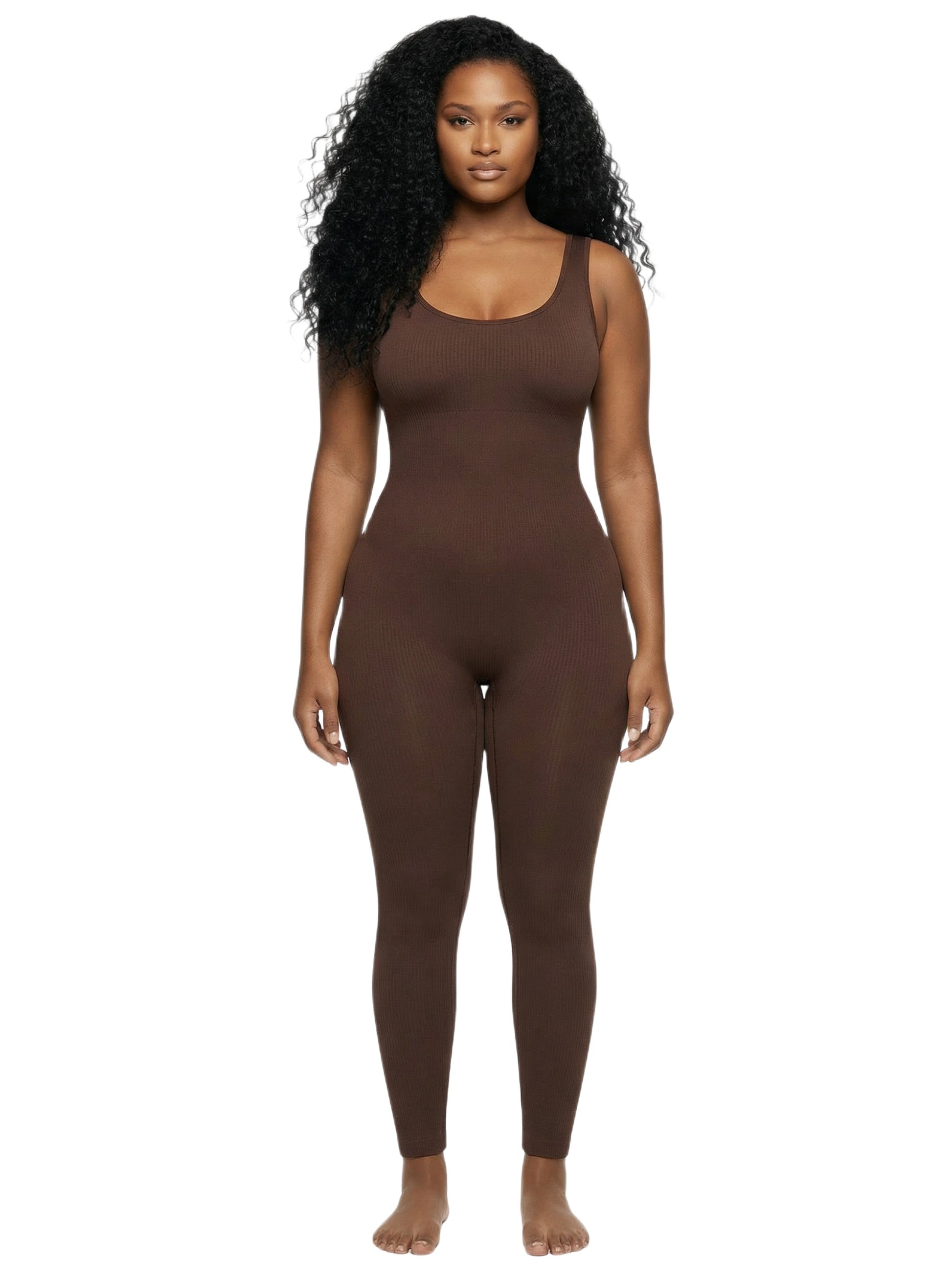 Shapies Full Length Bodysuit in brown, front view