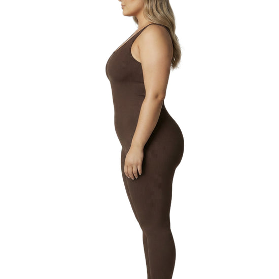 Shapies Full Length Bodysuit in brown, side view