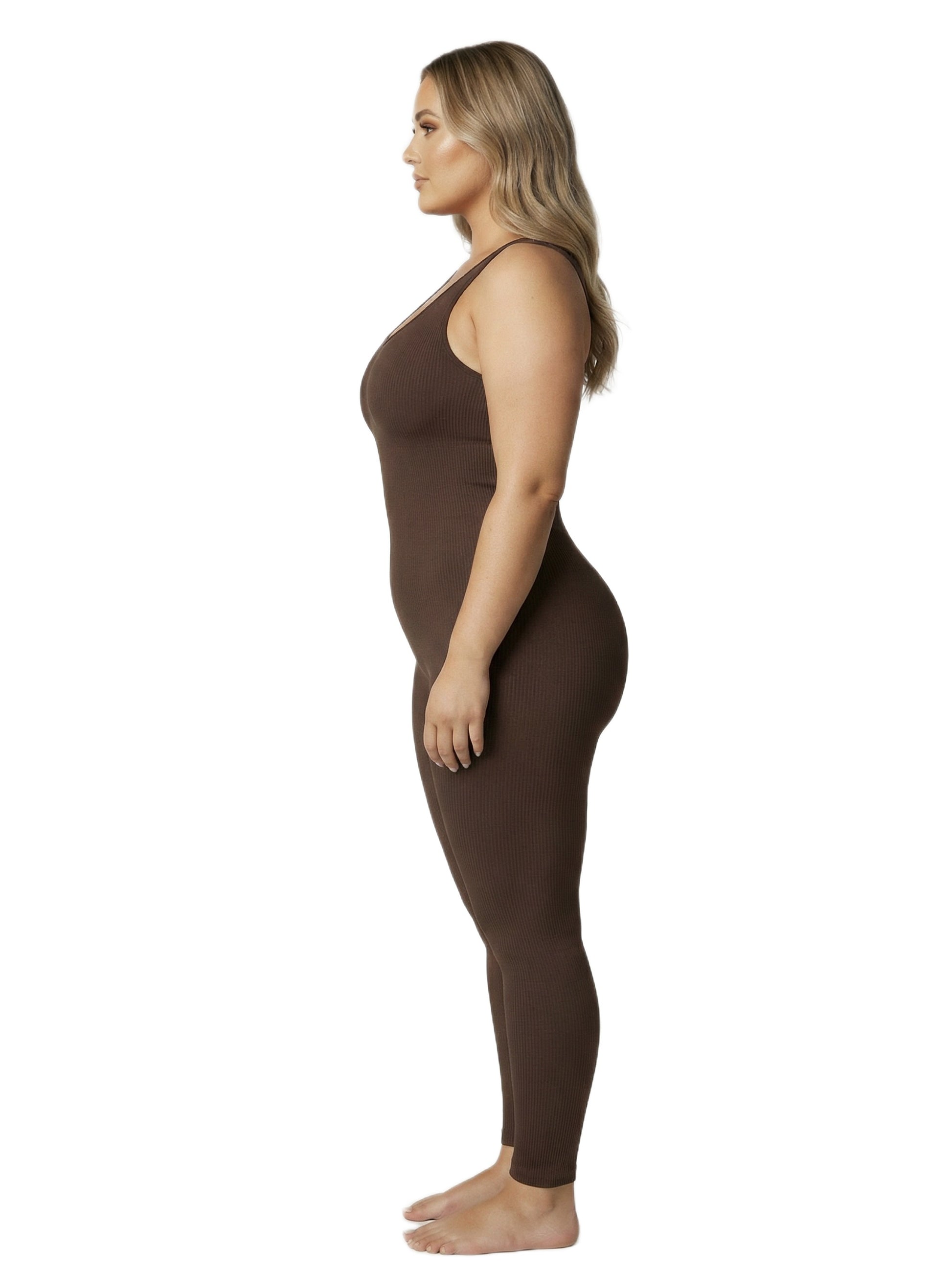 Shapies Full Length Bodysuit in brown, side view