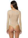 Shapies Long Sleeve Bodysuit in beige, back view