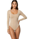 Shapies Long Sleeve Bodysuit in beige, front view