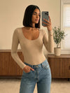 Shapies Long Sleeve Bodysuit in beige, front view