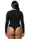 Shapies Long Sleeve Bodysuit in black, back view