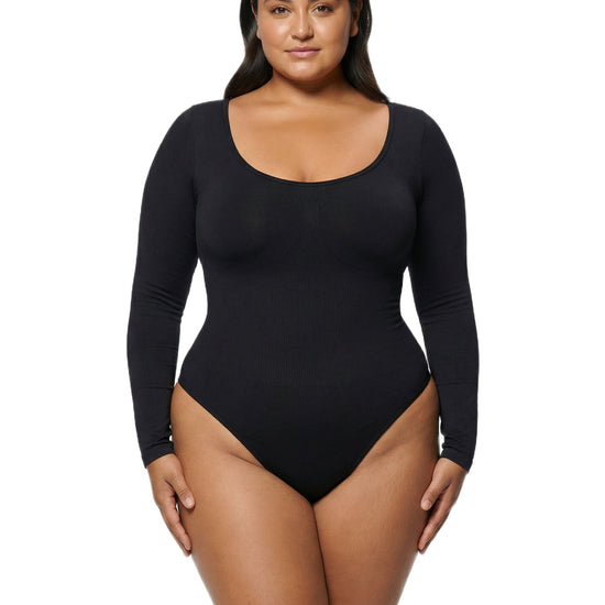 Shapies Long Sleeve Bodysuit in black, front view