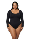 Shapies Long Sleeve Bodysuit in black, front view