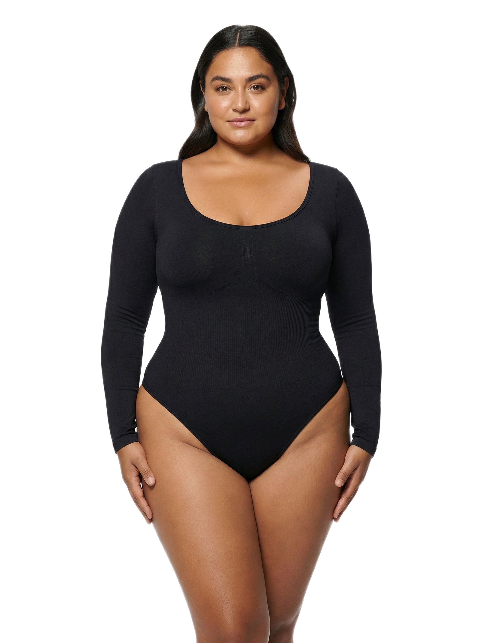 Shapies Long Sleeve Bodysuit in black, front view