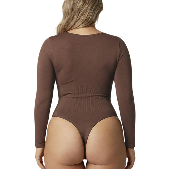 Shapies Long Sleeve Bodysuit in brown, back view