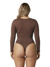 Shapies Long Sleeve Bodysuit in brown, back view