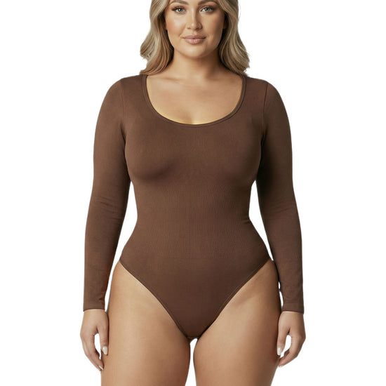 Shapies Long Sleeve Bodysuit in brown, front view