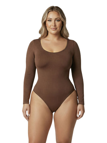 Shapies Long Sleeve Bodysuit in brown, front view
