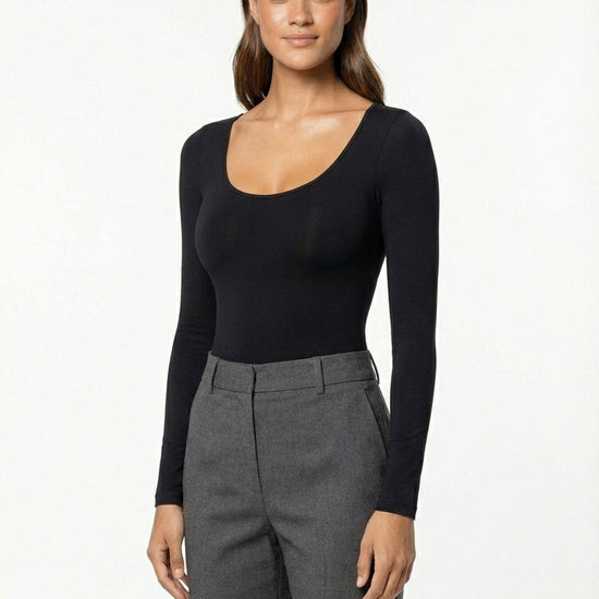 Shapies Long Sleeve Bodysuit in black, front view