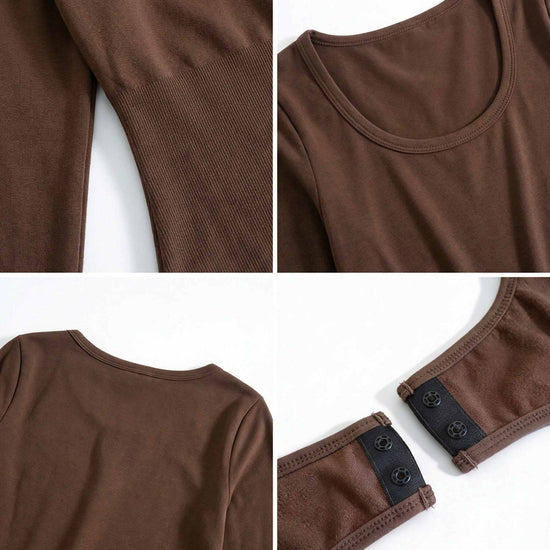 Shapies Long Sleeve Bodysuit in brown, close-up detail