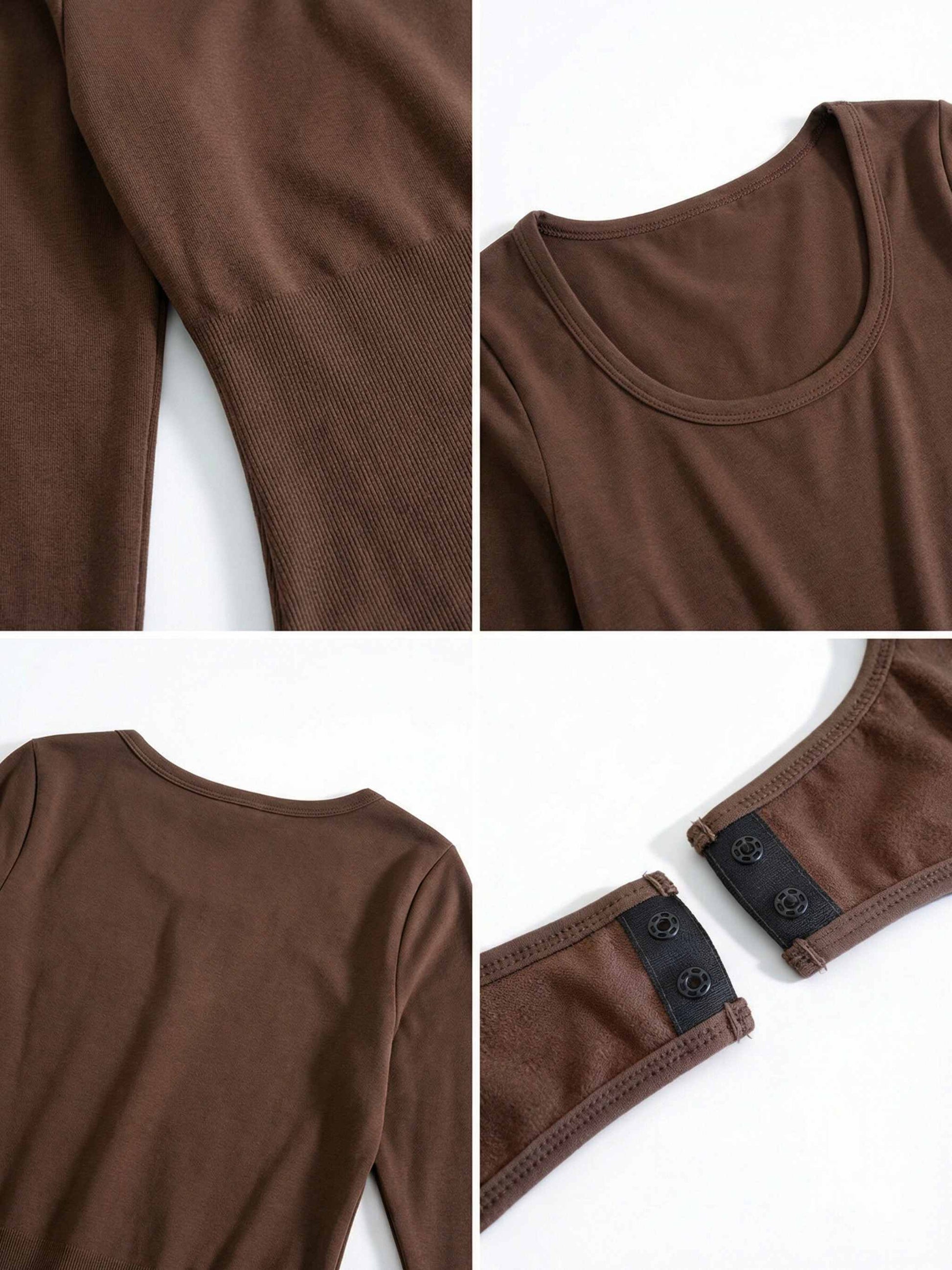 Shapies Long Sleeve Bodysuit in brown, close-up detail