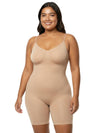 Shapies Mid-Thigh Bodysuit in beige, front view