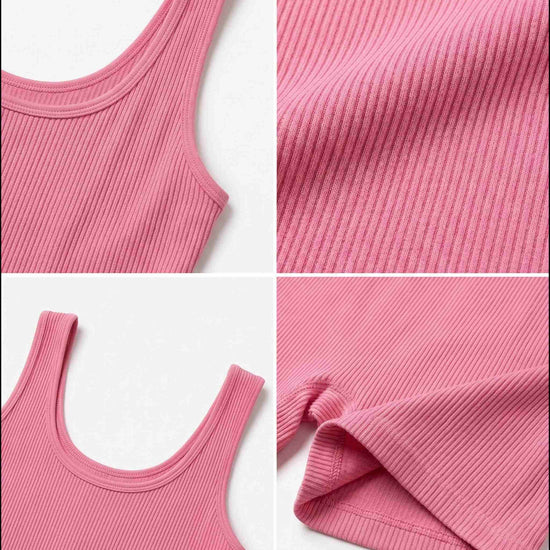 Shapies Ribbed Mid-Thigh Bodysuit in pink, close-up detail