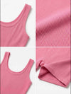 Shapies Ribbed Mid-Thigh Bodysuit in pink, close-up detail