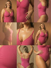Shapies Zip-Front Bodysuit in pink, multi-angle collage