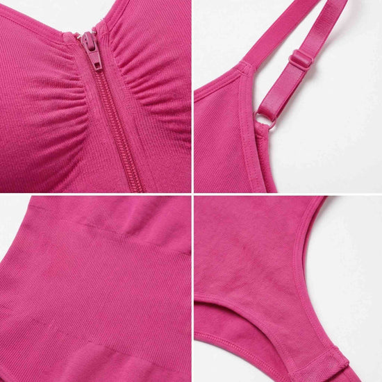Shapies Zip-Front Bodysuit in pink, detail collage
