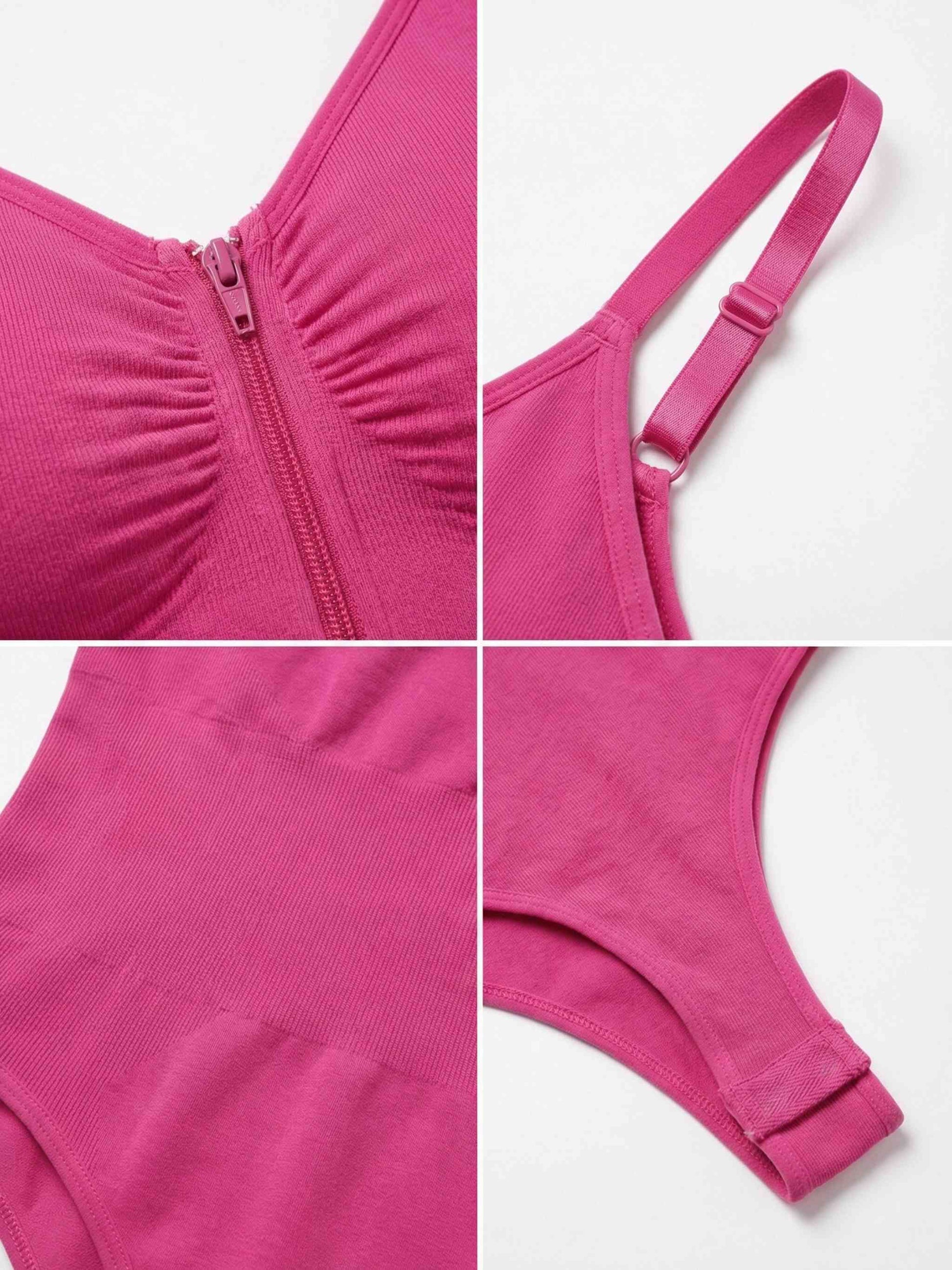 Shapies Zip-Front Bodysuit in pink, detail collage