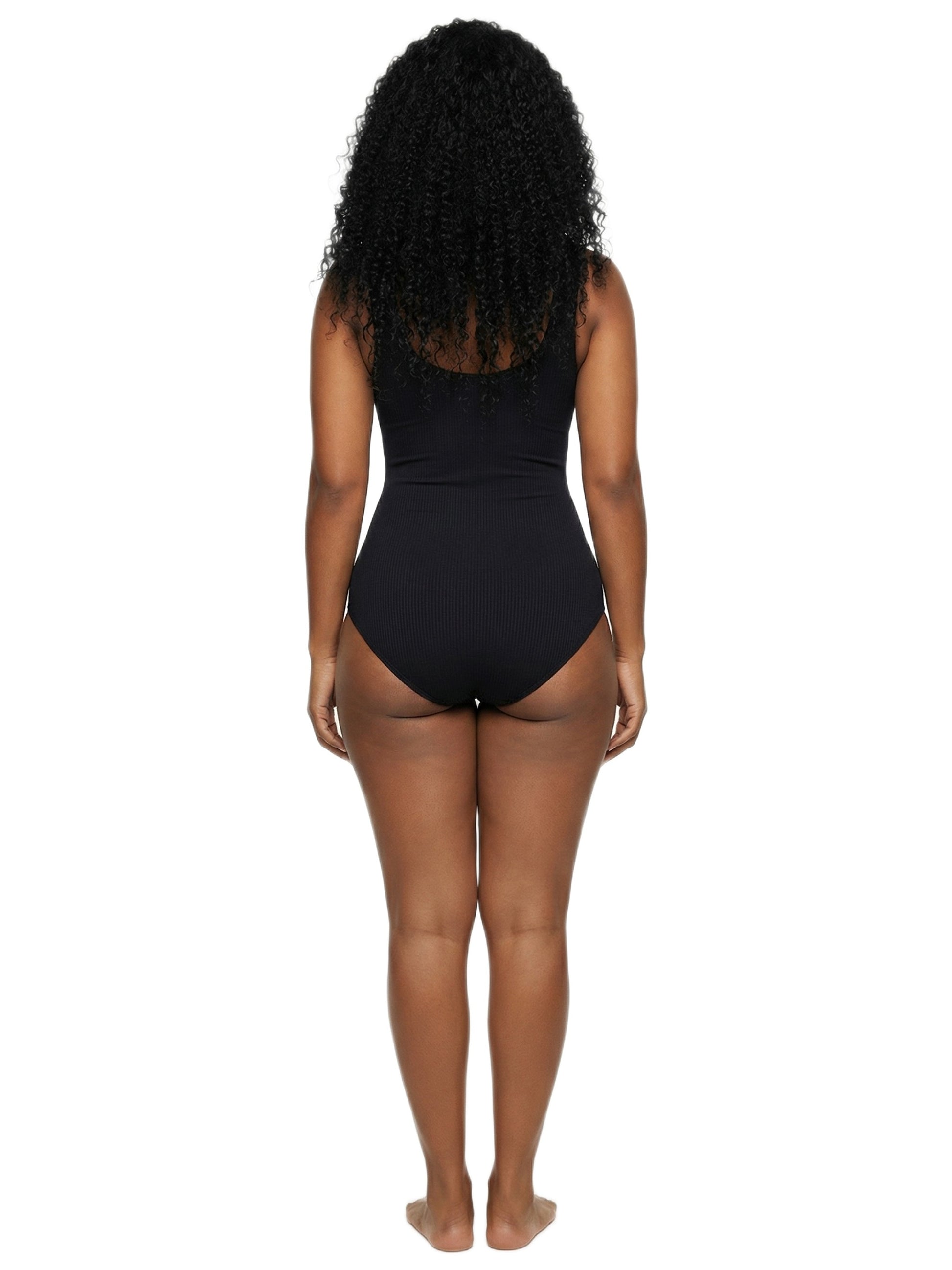 Shapies Ribbed Daily Bodysuit in black, back view