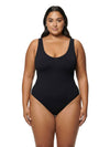 Shapies Ribbed Daily Bodysuit in black, front view