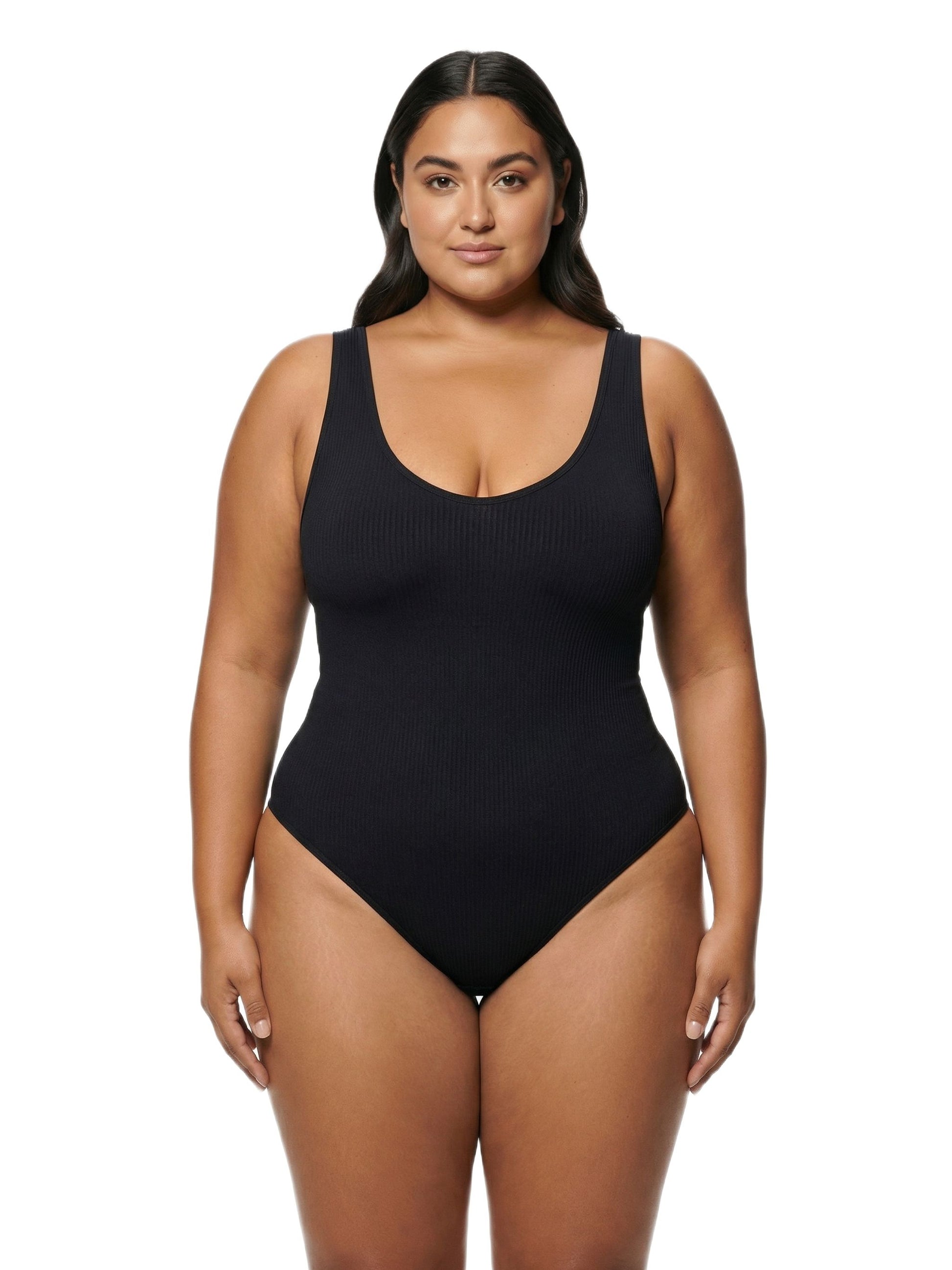 Shapies Ribbed Daily Bodysuit in black, front view