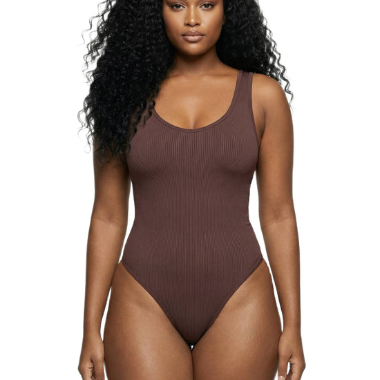 Shapies Ribbed Daily Bodysuit in brown, front view