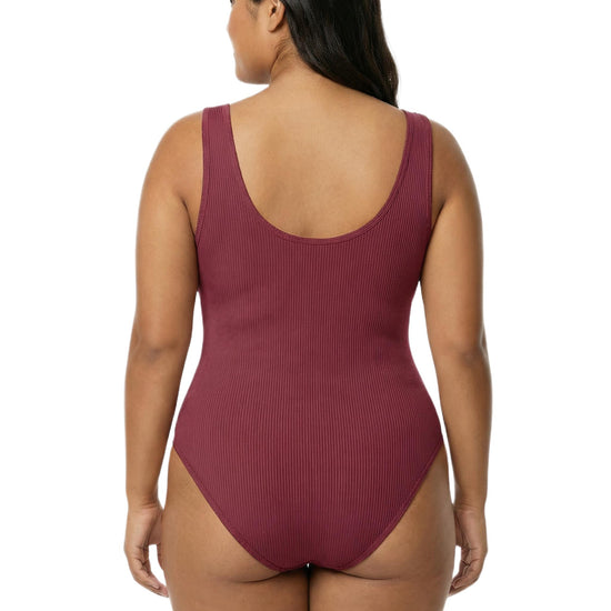 Shapies Ribbed Daily Bodysuit in burgundy, back view