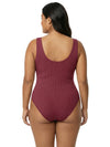Shapies Ribbed Daily Bodysuit in burgundy, back view