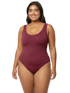 Shapies Ribbed Daily Bodysuit in burgundy, front view