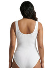 Shapies Ribbed Daily Bodysuit in white, back view