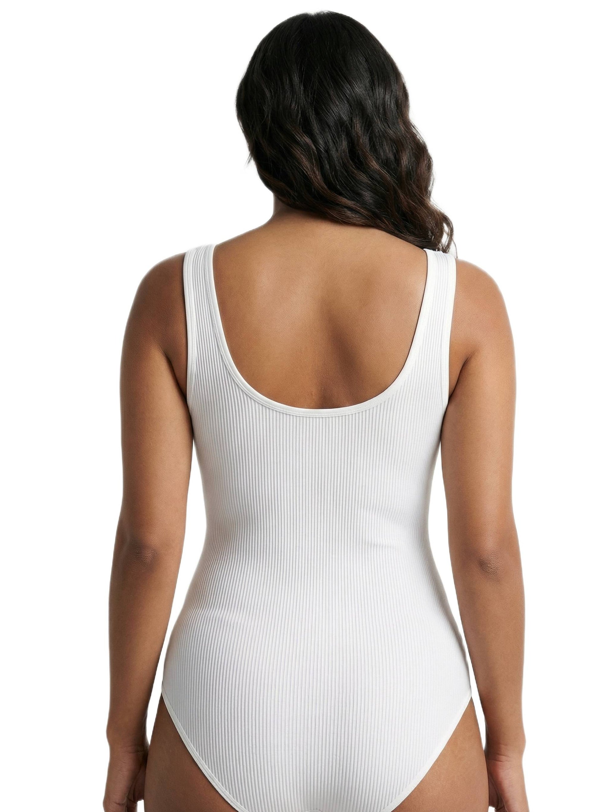 Shapies Ribbed Daily Bodysuit in white, back view