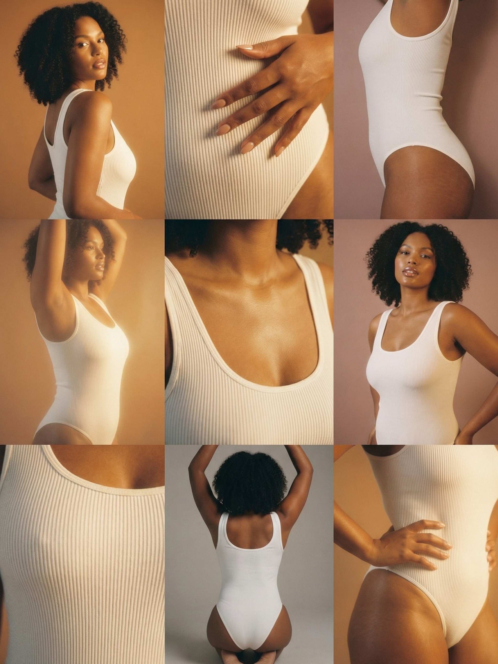 Shapies Ribbed Daily Bodysuit in white, multi-angle collage