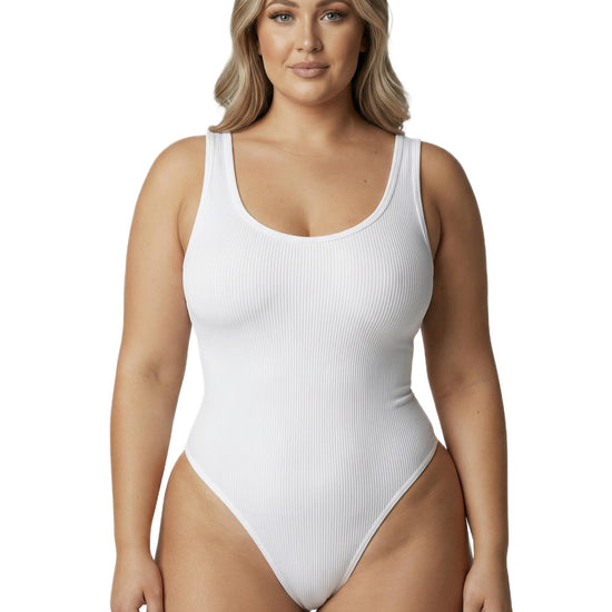 Shapies Ribbed Daily Bodysuit in white, front view
