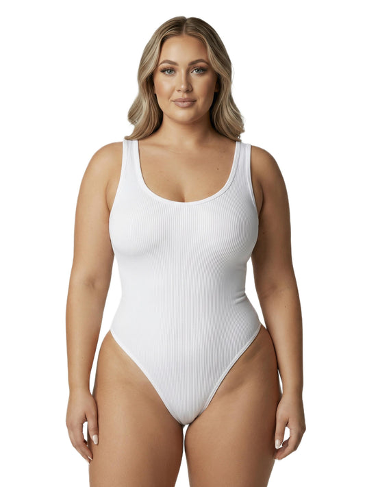 Shapies Ribbed Daily Bodysuit in white, front view