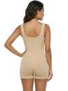 Shapies Ribbed Mid-Thigh Bodysuit in beige, back view